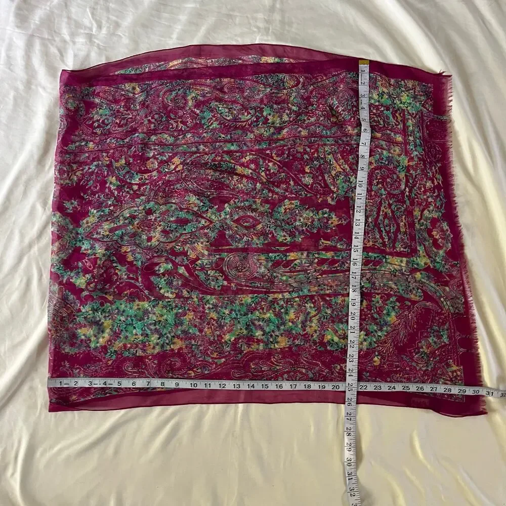 Etro Milan Pink Floral 100% Silk Rectangle Scarf Boho